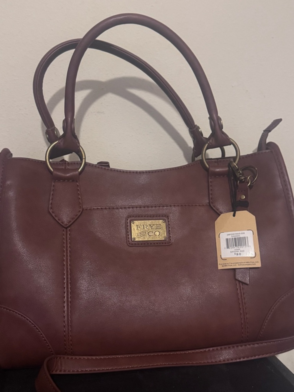Frye Cognac Leather Satchel with Gold Hardware